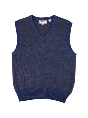 Vintage 90s Sweater Vest Knit V-Neck Blue Wool BlendPullover Men's Size Medium